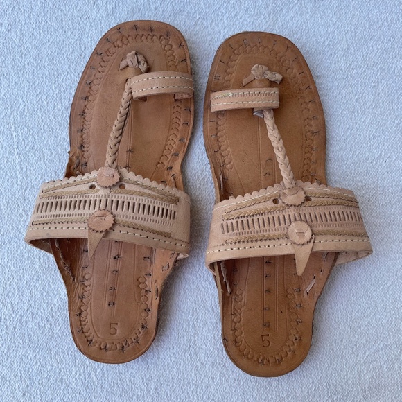Mexican Leather Huarache Leather Sandals Women's 7 Mens 5 - Picture 1 of 4